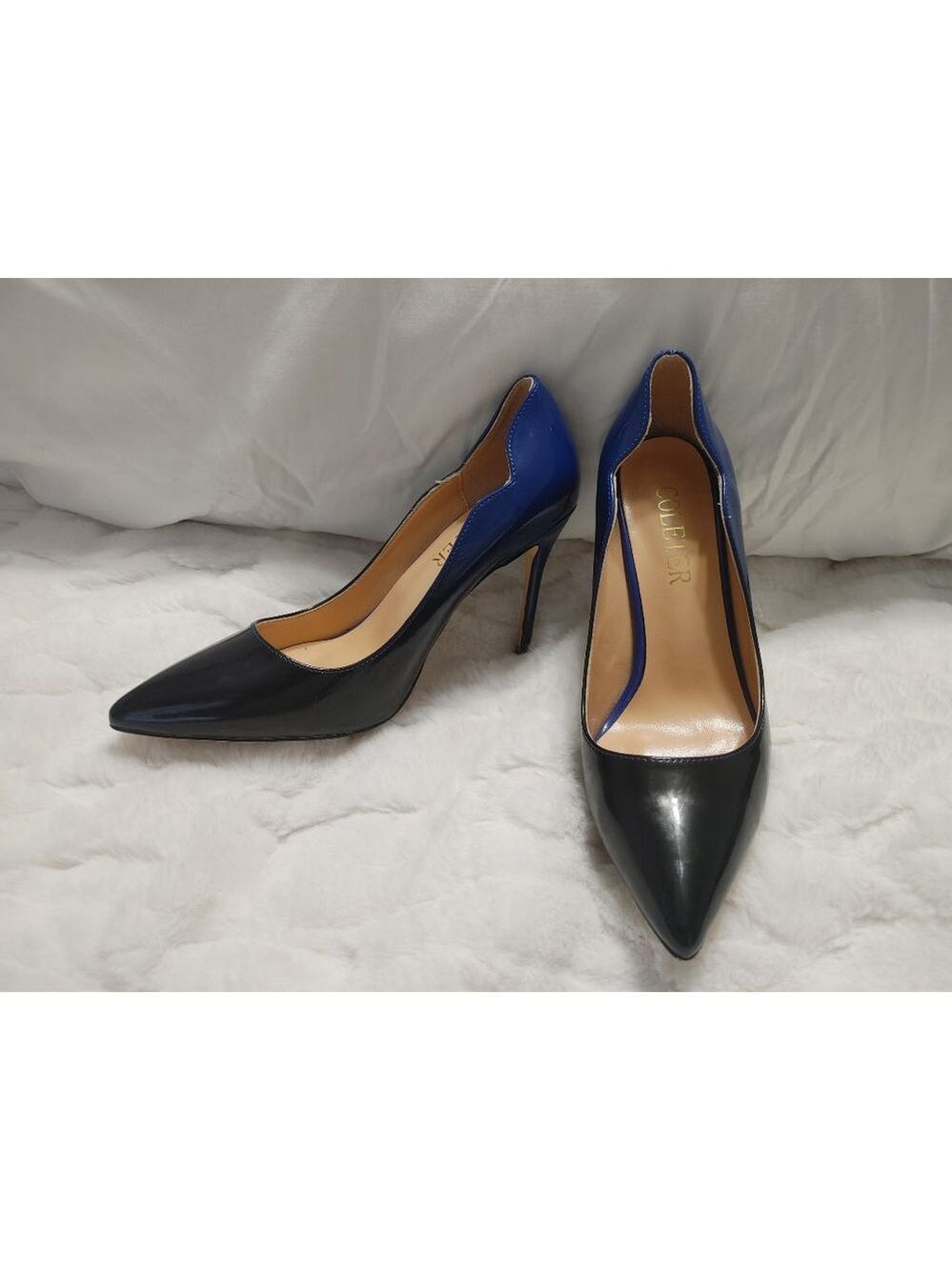 Women's COLETER Black to Blue Fade Patent Leather Pointed Toe Stilleto Heels 7